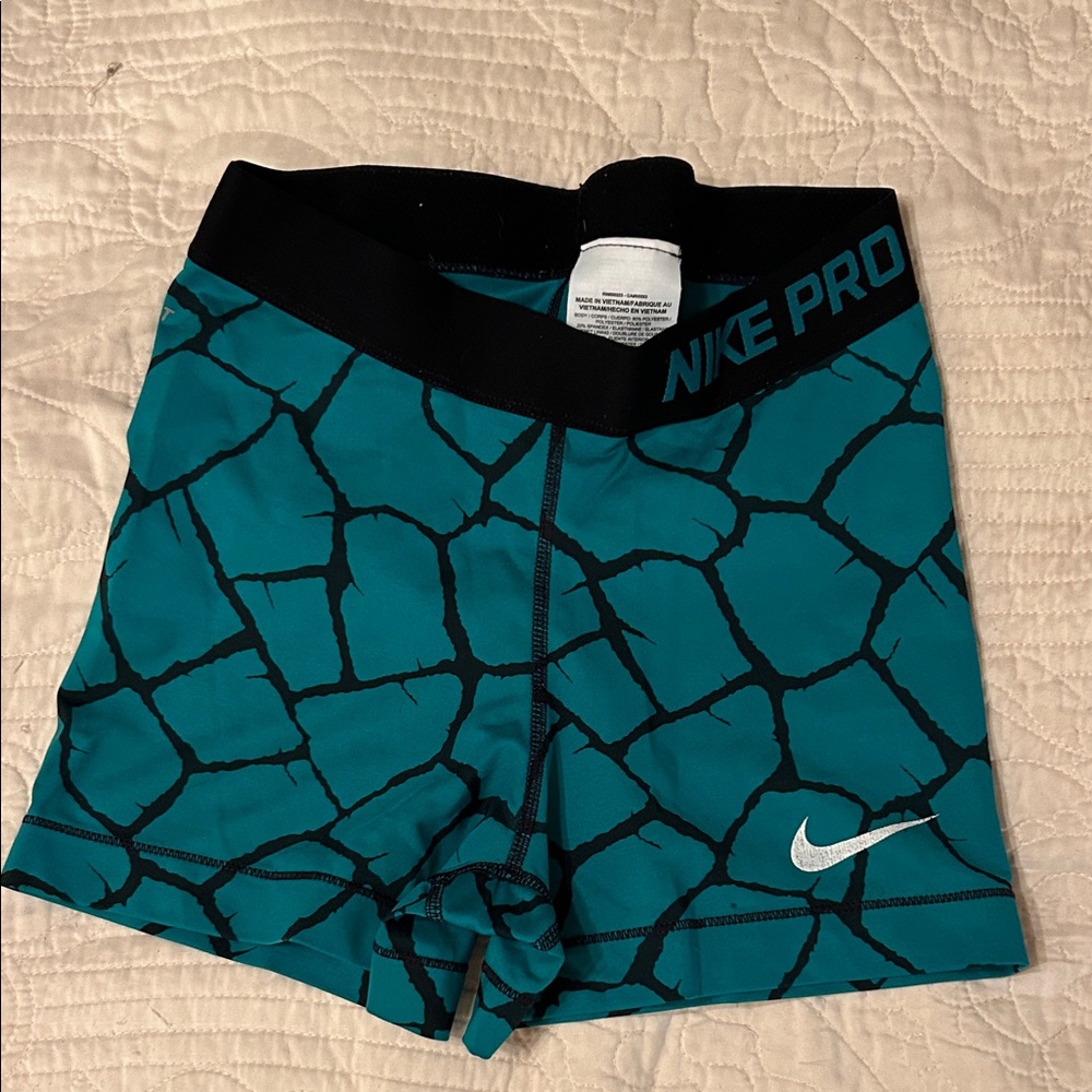 Nike Pro Teal and Black Patterned Shorts